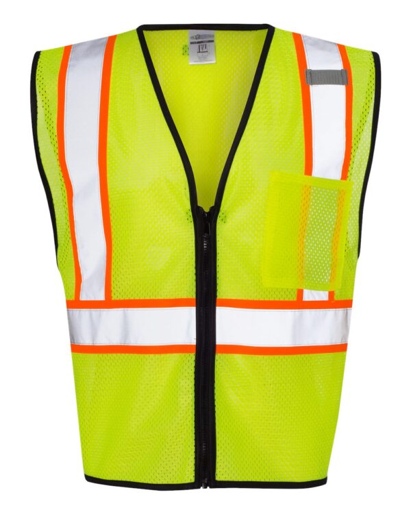 Front view of lime ML Kishigo Economy Vest with Contrast-Color Zippered Front -1527-1528