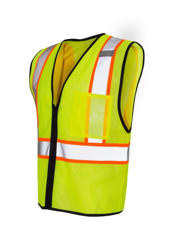 Side view of lime ML Kishigo Economy Vest with Contrast-Color Zippered Front -1527-1528