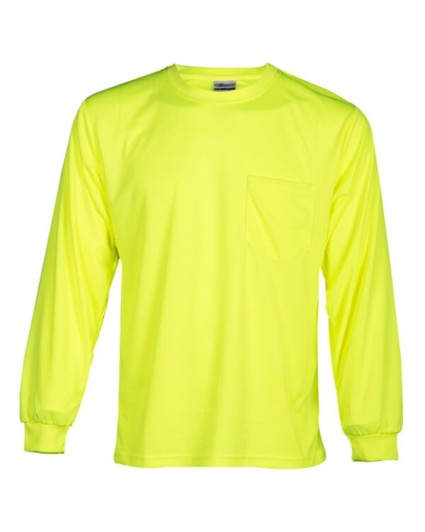Front view of lime ML Kishigo Microfiber Polyester Long Sleeve T-Shirt 9122-9123