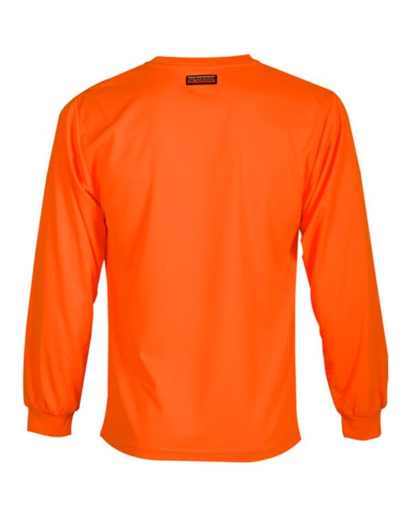 Back view of orange ML Kishigo Microfiber Polyester Long Sleeve T-Shirt 9122-9123