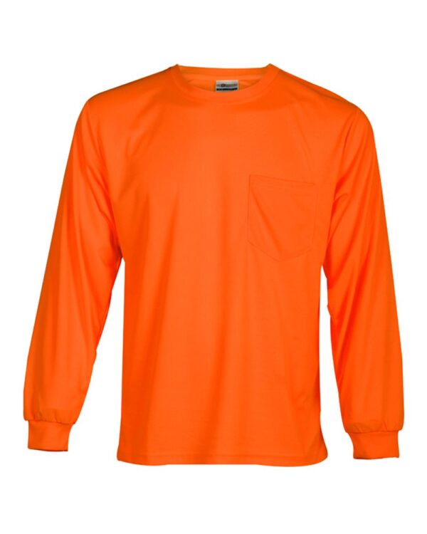 Front view of orange ML Kishigo Microfiber Polyester Long Sleeve T-Shirt 9122-9123