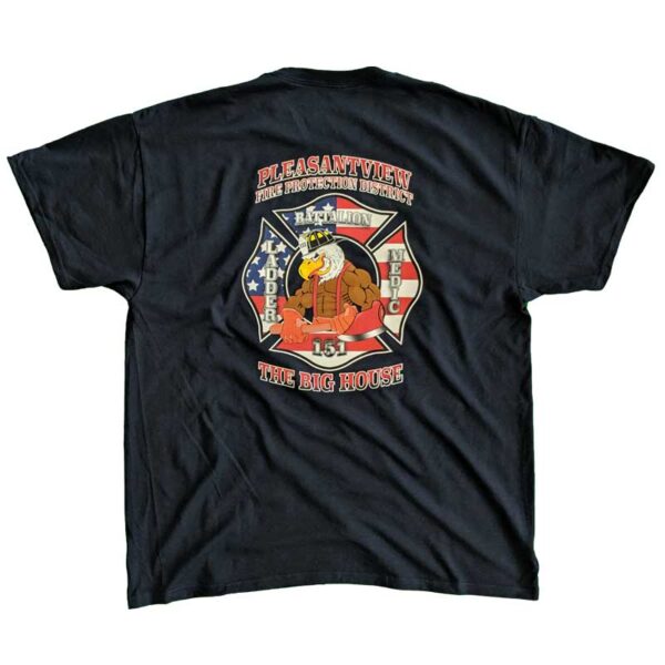 Back View of Pleasantview Fire Department Custom screen Printed Short Sleeve T-Shirt